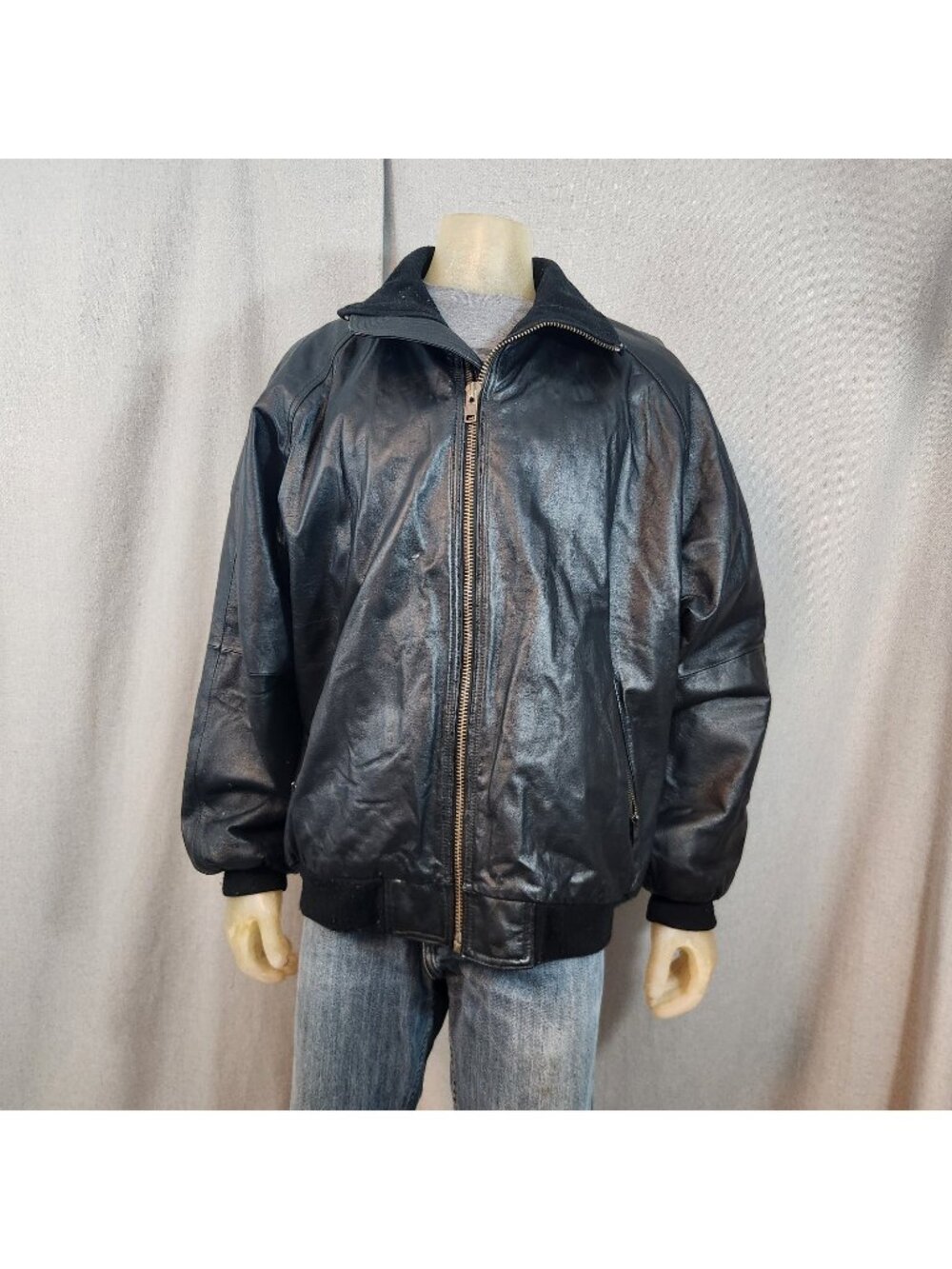 Armark Black Collared Zip Leather Shell Jacket Coat XL XLARGE Work Wear Guard